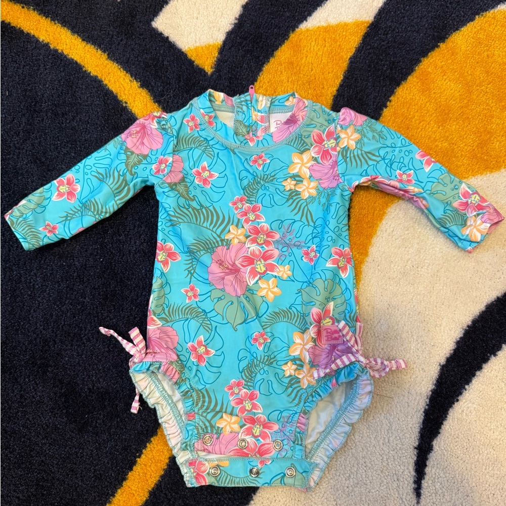 Ruffle Butts Tropical Floral Baby bathing suit 3-6m
